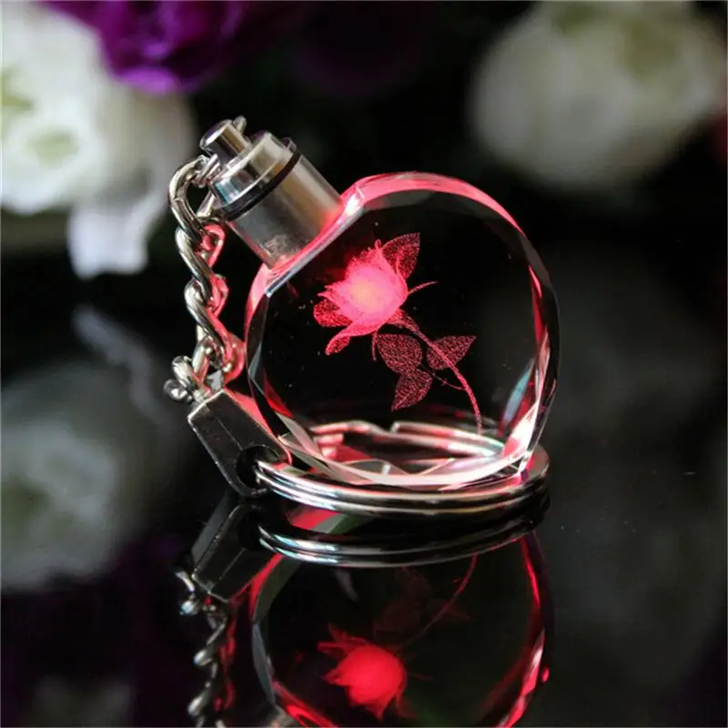 Souvenir Gift Key Chain Peach Heart Crystal I LOVE YOU Keychain Couples Party Colorful Flashing Led Lights | Украшения и