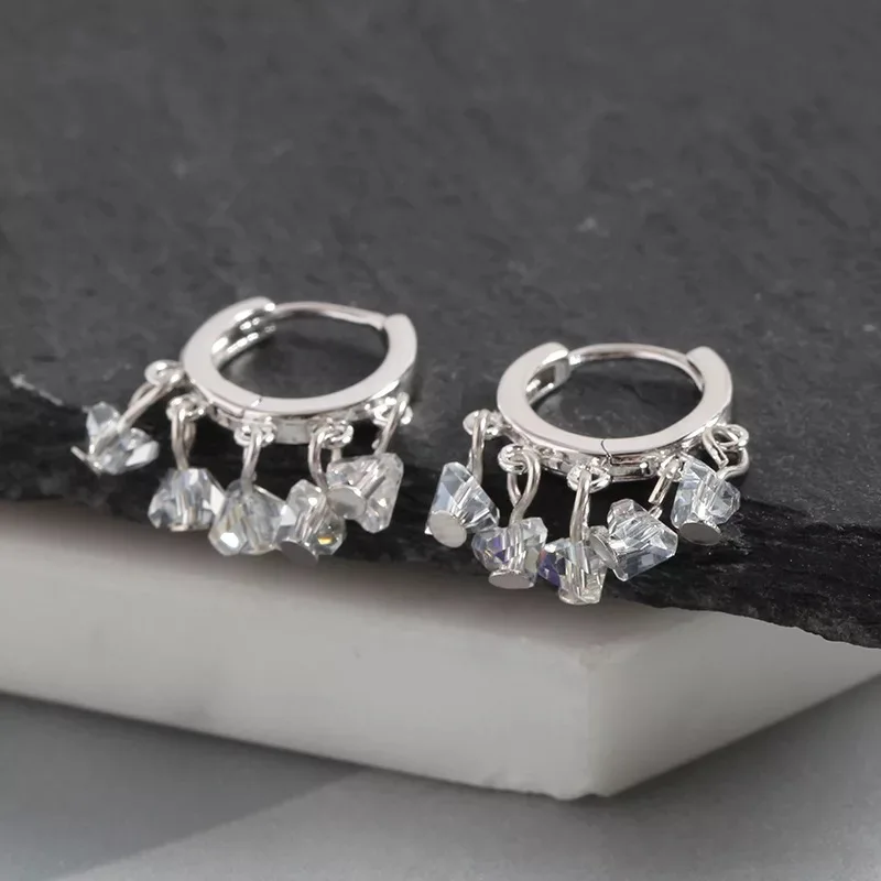 Серьги из стерлингового серебра S925 пробы, модная подвеска-кубик, циркониевые кольца для ушей, Пряжка для ушей, милые трендовые женские серебряные ювелирные изделия для ушей - Окраска металла: 1 pair 9 mm