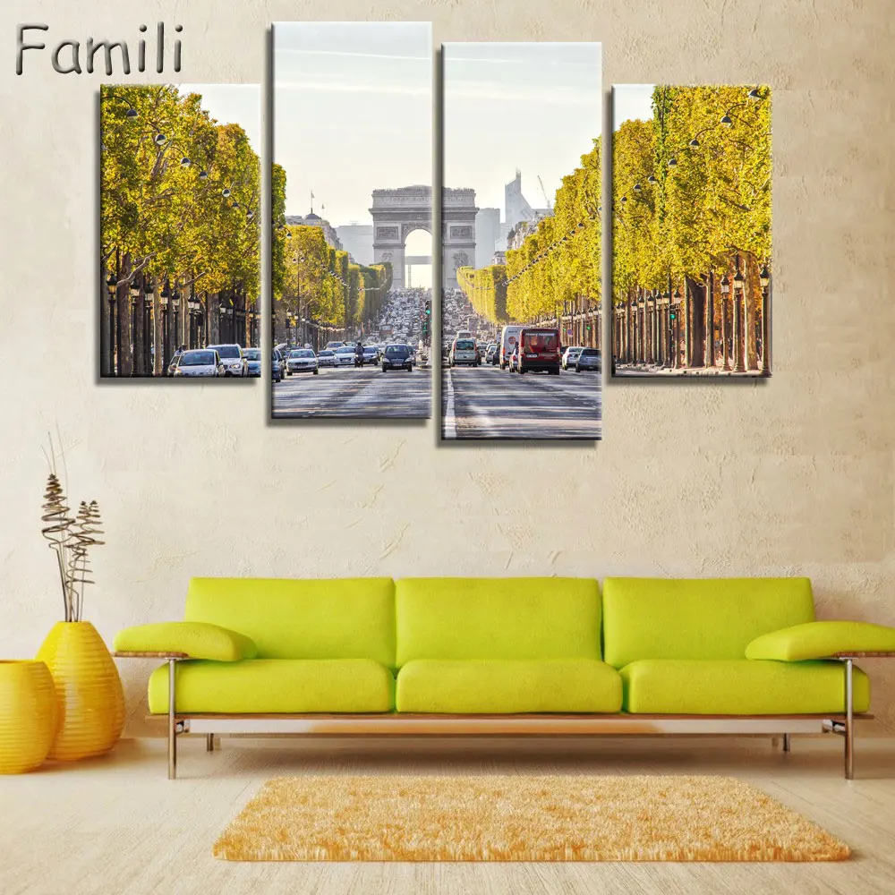 4 панели холст искусство париж триумфальная арка настенная живопись женская