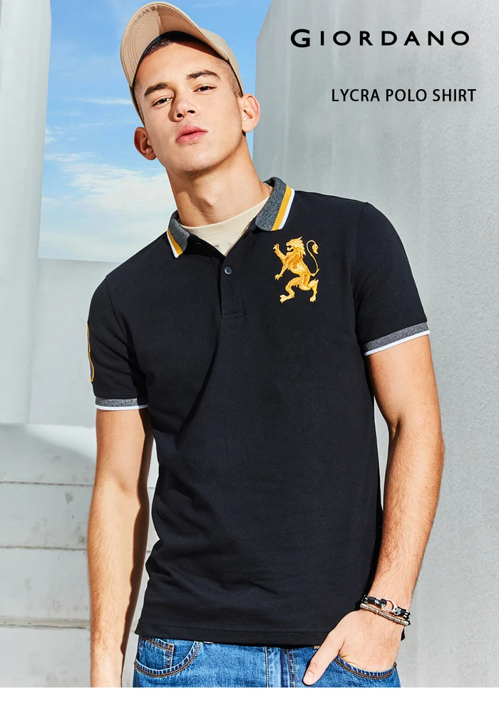Giordano поло мужское футболка Polo slim fit с короткими рукавами с принтом победоносного льва на груди футболка поло мужская