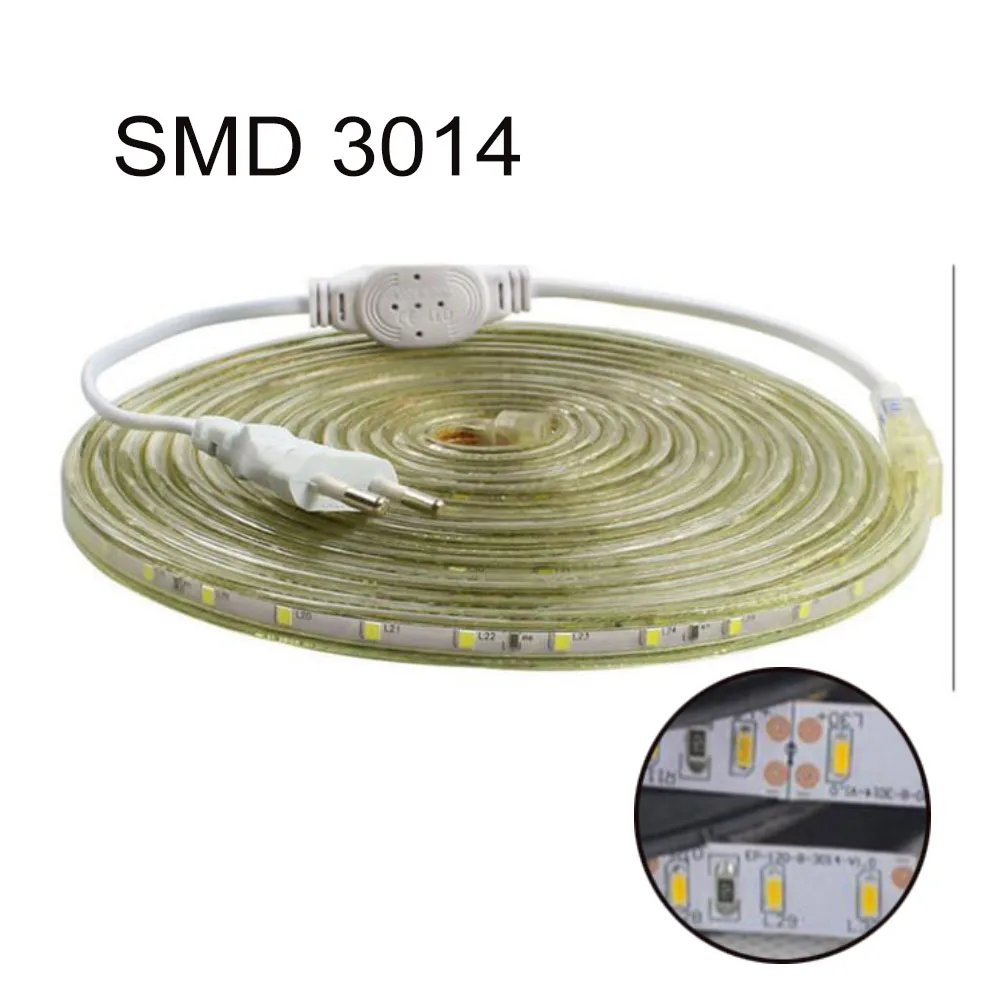 5 м/10 м/15 м/20 м SMD 3014 AC 220 В теплый белый Водонепроницаемый LED светодиодные полосы