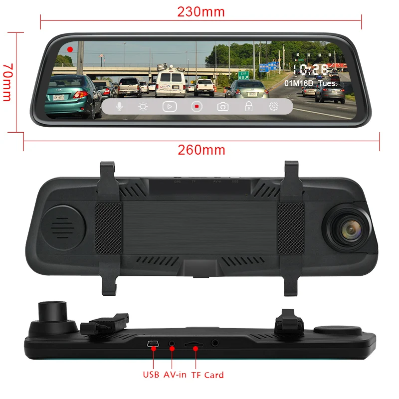 MHM 10 ''ips сенсорный экран 1080 P Автомобильный видеорегистратор с двойным