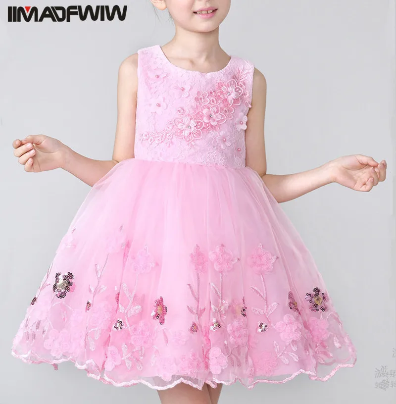 

IIMADFWIW Girl Princess Sleeveless Wedding Dress Children Clothing Dresses For Girls Child Birthday Party Dress 2019 Summer