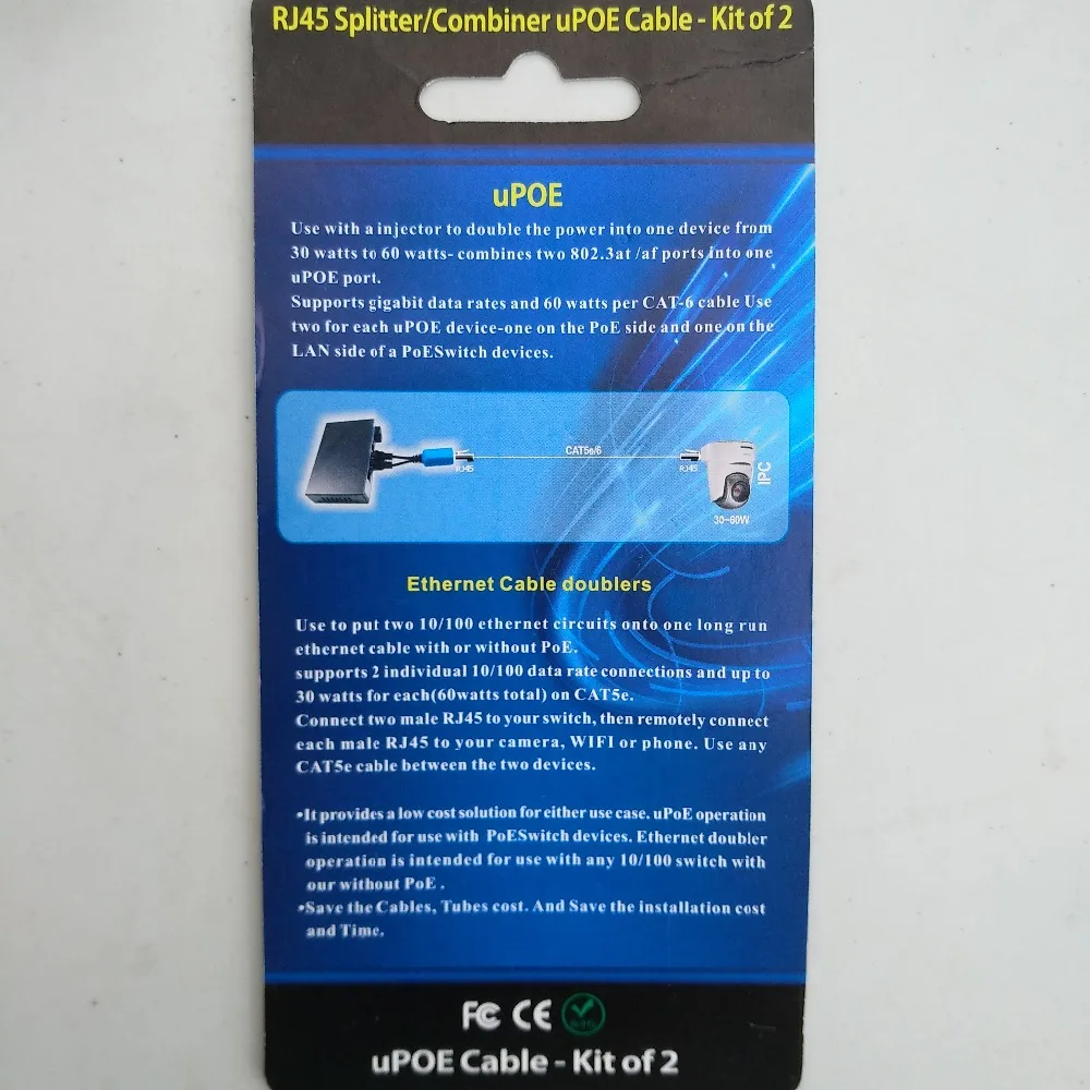 JTOEB UPoe кабель-комплект 2 RJ45 Сплиттер commbiner 2Poe IP-камера передачи от одного UTP cat5/6e