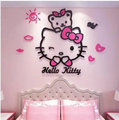 Кошка Hellokitty Акриловые 3d наклейки на стену для детской комнаты Мультяшные спальни