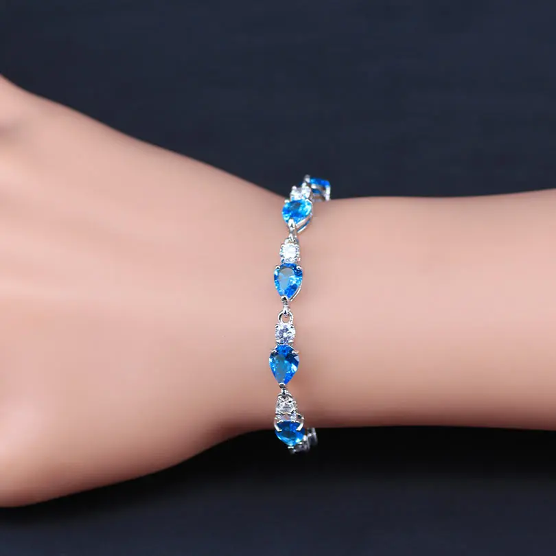 Pretty Present For Girls Graduation Sky Blue Long Water Drop silver color Jewelry Sets long earrings ring pendants rings | Украшения и