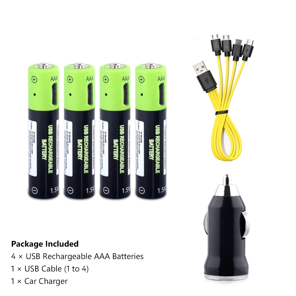 4AAA USB Car charger 4 шт. 1,5 в вольт AAA литий-ионная аккумуляторная батарея Micro USB AAA литий-полимерные lipo батареи+ USB кабель+ зарядное устройство - Цвет: 4AAA USB Car charger
