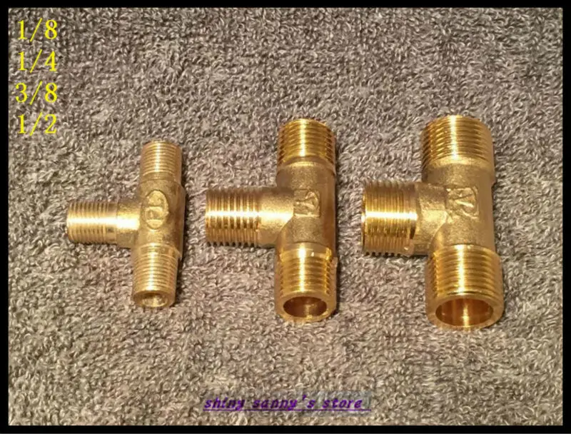 

10Pcs/Lot 3 ways 3/8" BSP Tee Male Connection Pipe Brass Coupler Adapter