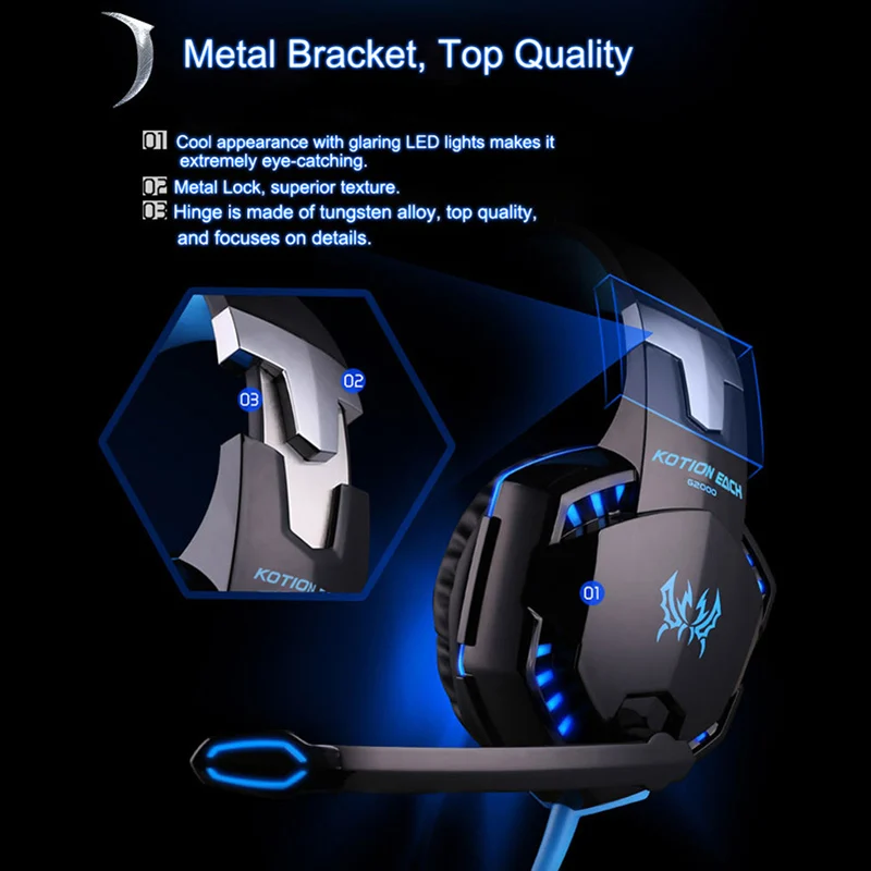 Kotion Each G2000 профессиональный светодиодный бас Игровые наушники компьютер стерео микрофон гарнитура+ макро Программирование игра мышь для ПК