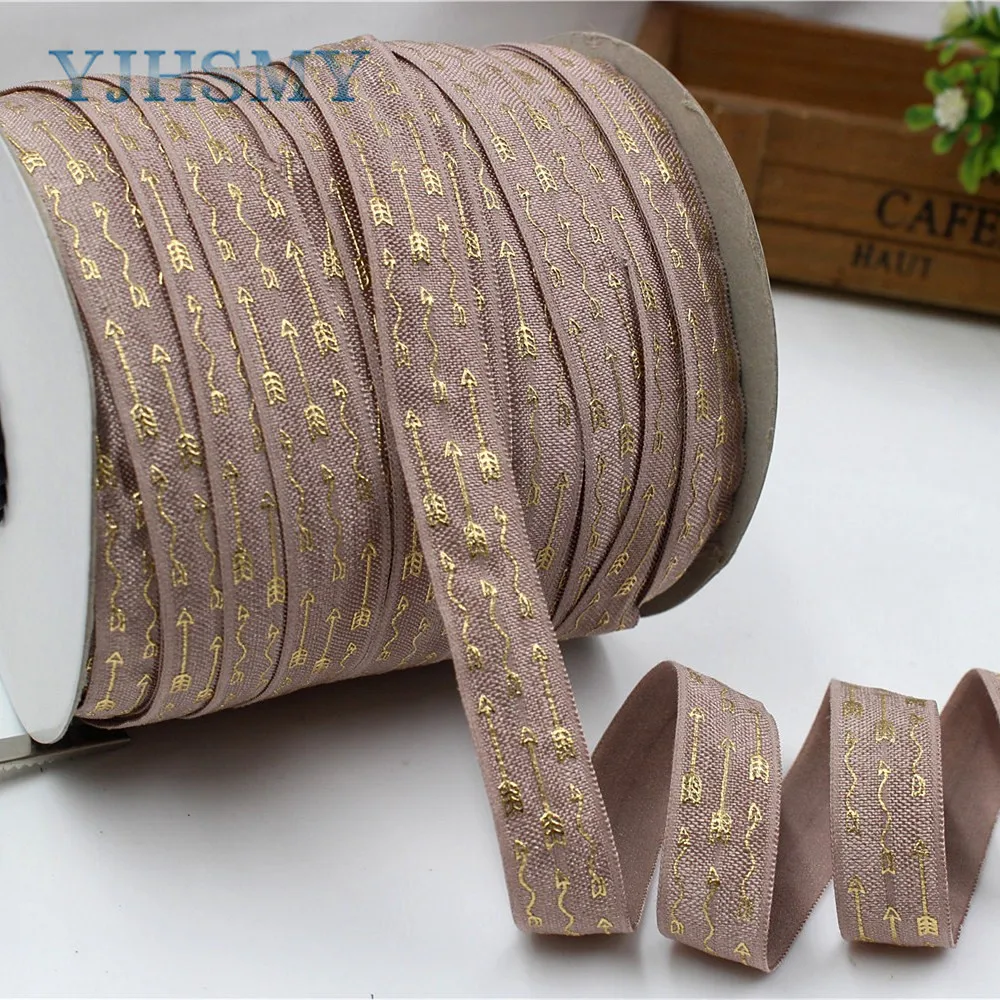 YJHSMY E 17628 380 16 мм Золотая стрелка из фольги бронзовая печать эластичная лента 10