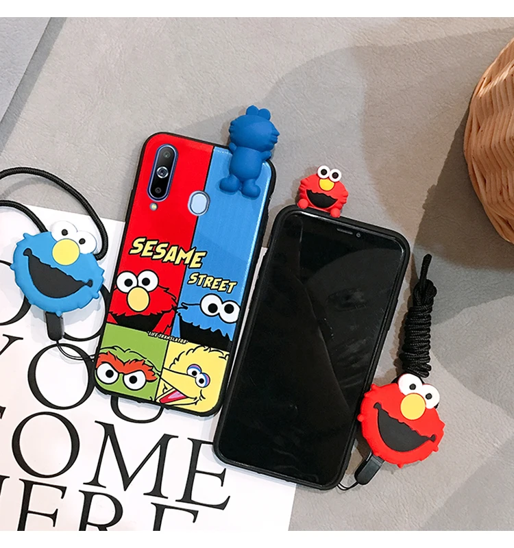 SAM S10 plus Cute 3D Sesame Street phone case For Samsung Galaxy S7 Edge S8 S9plus S10E note8/note9 Cartoon back cover + strap |