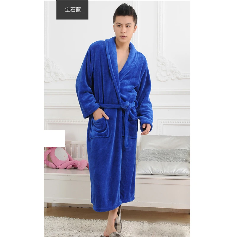 Royal Blue Фланелевый банный халат для женщин и мужчин, одежда для сна, Осень-зима, Одноцветный плюшевый парный халат, толстый теплый женский халат, Прямая поставка - Цвет: Royal Blue
