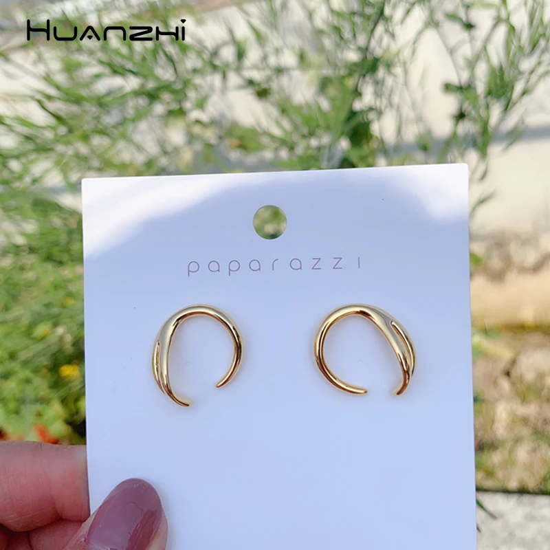 HUANZHI 2019 новый корейский S925 штифт Личность Простой дуги из золотистого металла с