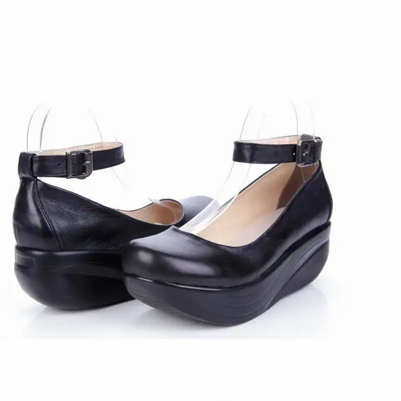 Новинка женские туфли из натуральной кожи на платформе черные повседневные