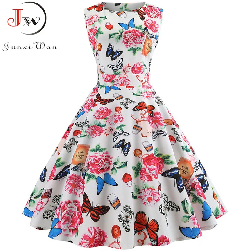 Женское винтажное платье с цветочным принтом летнее в стиле ретро PinUp Rockabilly
