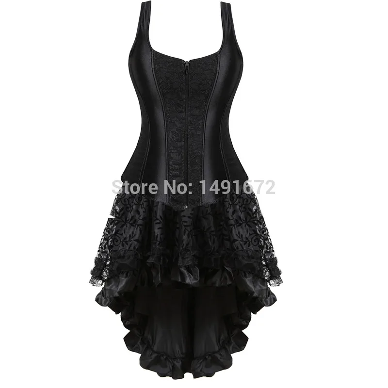 29287056black Женское готическое платье с корсетом, сексуальный корсет на молнии и бретельках с юбкой, викторианский жаккард размера плюс, экзотические винтажные - Цвет: 29287056black