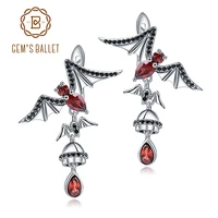 gems ballet natural garnet gemstone bat earrings 925 sterling sliver vintage gothic punk drop earrings for women party jewelry