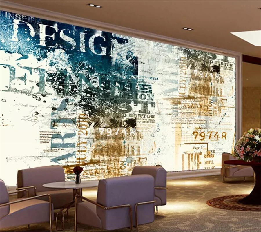 

wellyu Custom wallpaper fashion 3d photo murals retro English alphabet living room background wall paper mural papel de parede