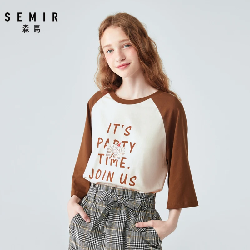 SEMIR рукав три четверти женская футболка новинка 2019 хит цвет реглан Круглый ворот