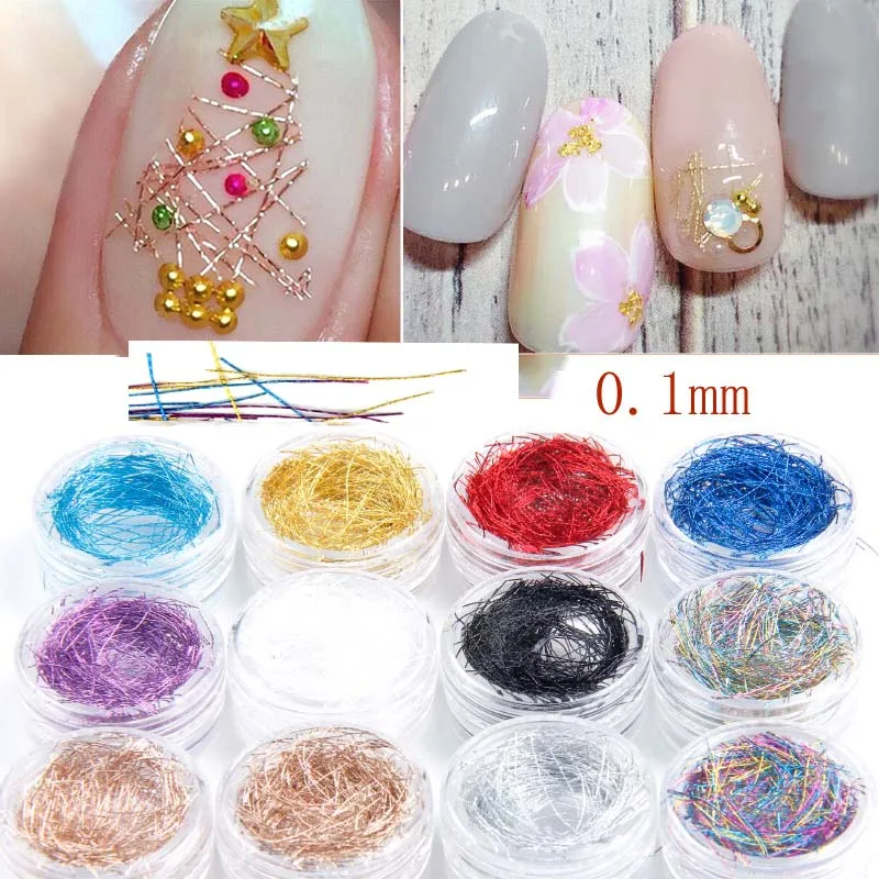 

12Jar Metallic Gel Nail Stickers Colorful Polish Striping Jewelry Thread Wire Diy Art Glitter Line Tape 12Colors Manicure Strips