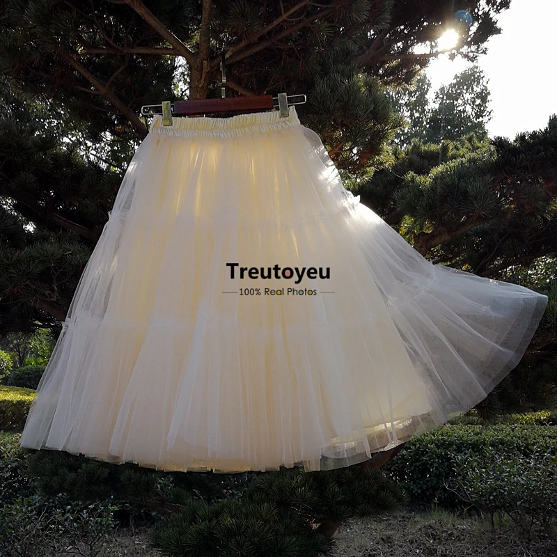 Юбки для женщин женские мягкий тюль юбка миди Высокая Талия плиссированной круг