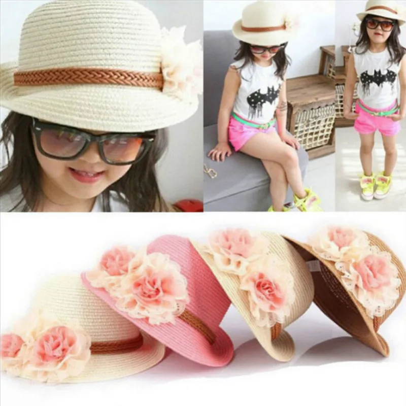 

Children's Baby Girl Kids Hat Cute Children Sun Hats Bow Hand Made Women Straw Cap Beach Big Brim Hat Casual Glris Summer Cap