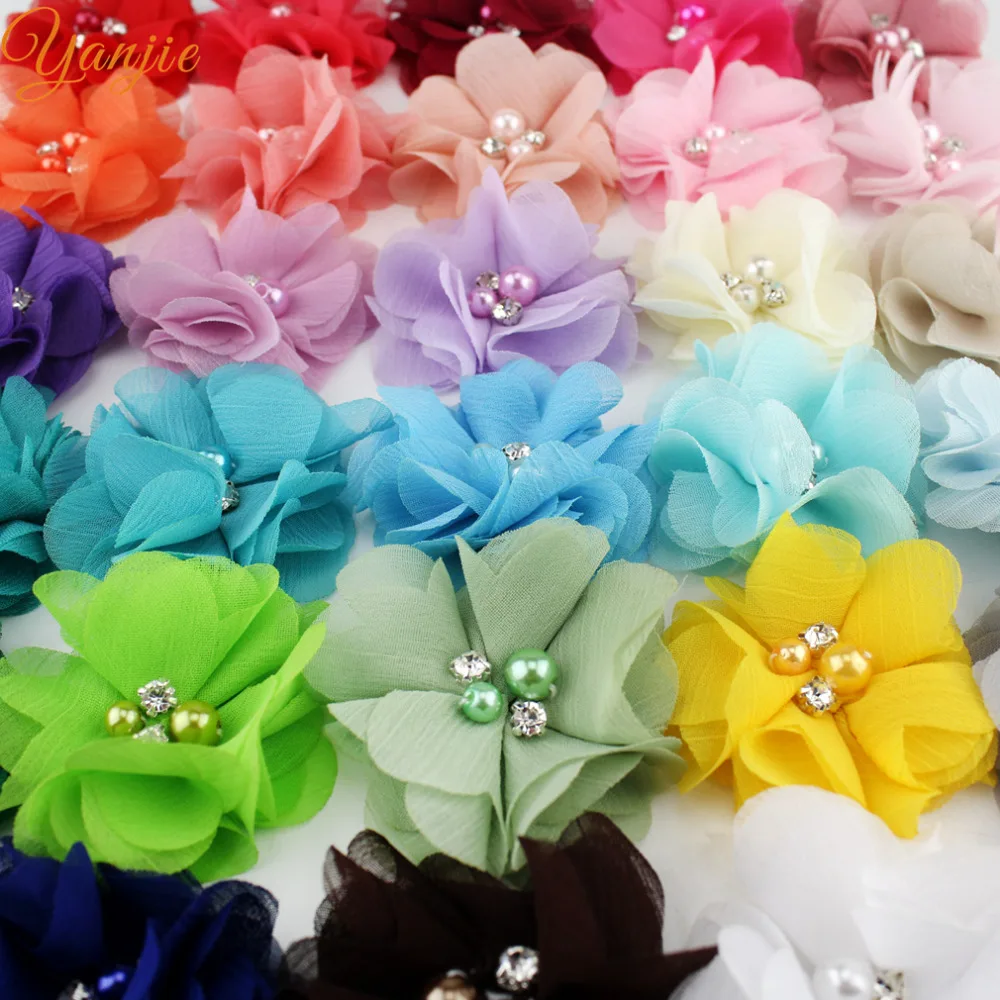 30 шт./лот 2 &quotшифоновые цветы для девочек ободки волос Детские Мини Твердые