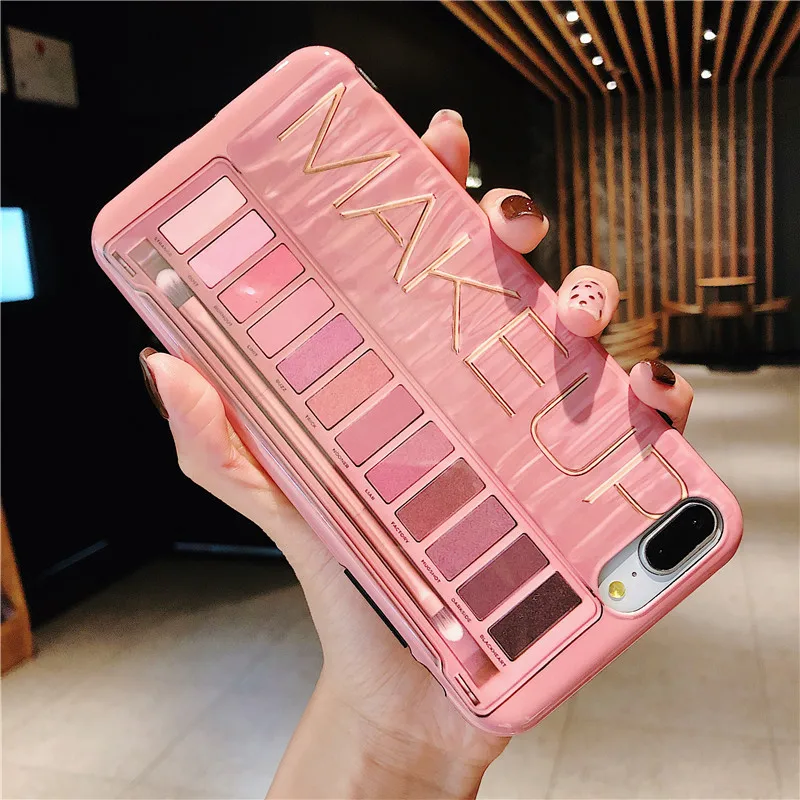Женский чехол для макияжа iphone 7 11 Pro Max Модный телефона палитра теней век блестящий