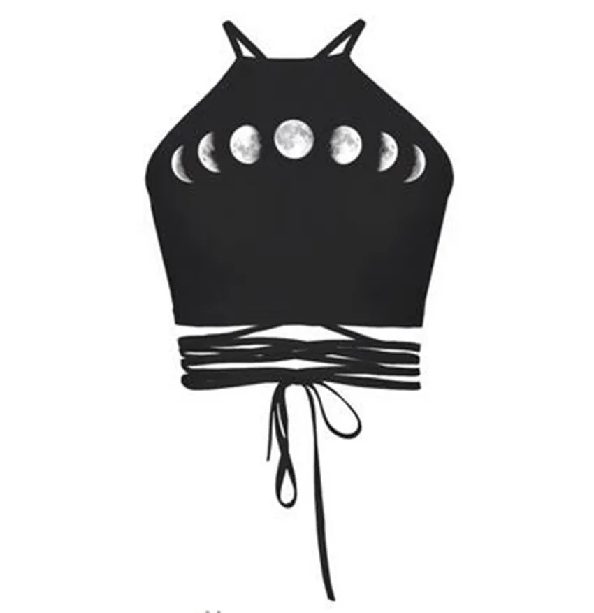 Женский топ с цифровой печатью Sun Moon Stars черные облегающие укороченные топы без