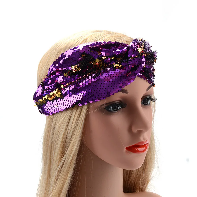 Lavender Отражающие блестки Крест повязка на голову для женщин повязка на волосы "тюрбан" стрейч витая вязаная повязка на голову аксессуары для волос головной убор Лидер продаж - Цвет: Lavender