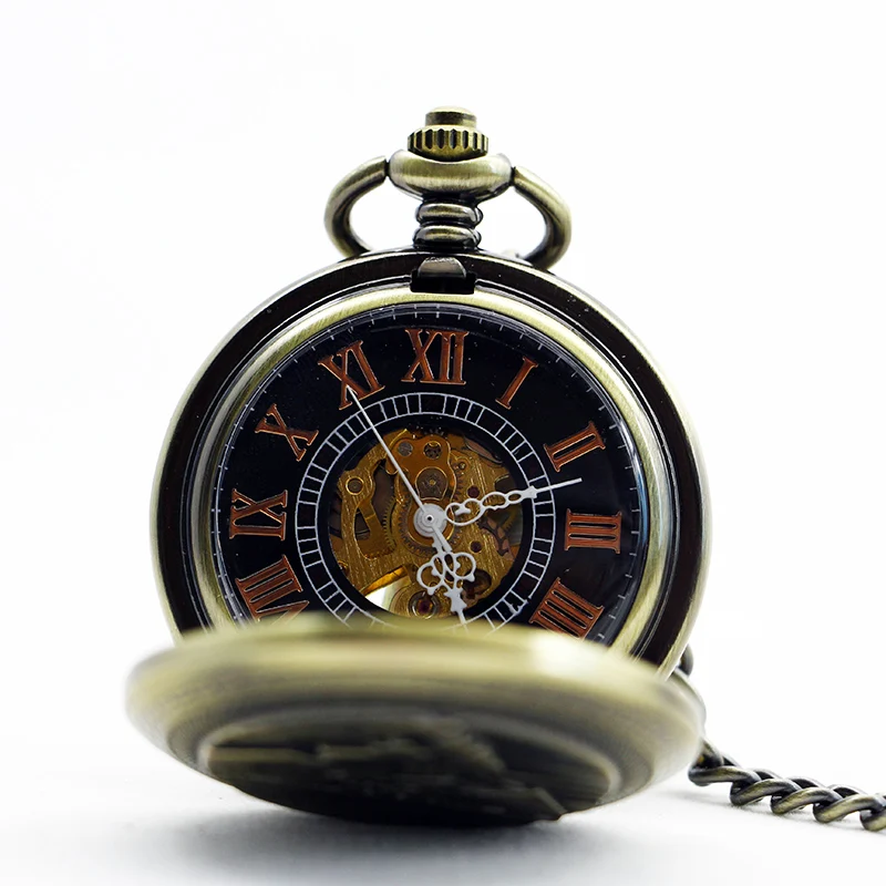 Antique Vintage Train Carving Steampunk Manual Mechanical Pocket Watch Vintage Gentleman Style Necklace Pendant Accessory Gift