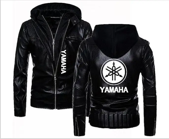 Модная Новая черная кожаная куртка с капюшоном yamaha мужская Тонкая мотоциклетная