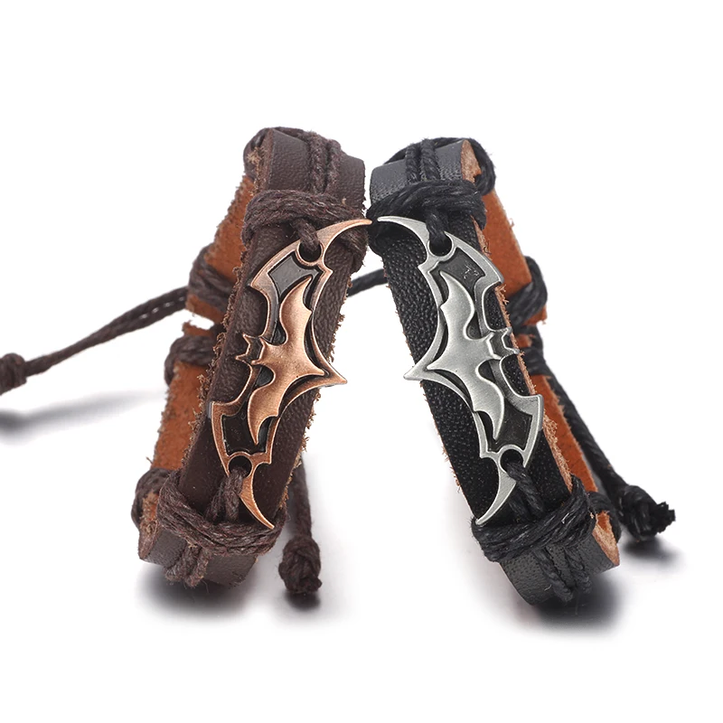 Мужской кожаный браслет с летучей мышью повседневный винтажный в стиле панк