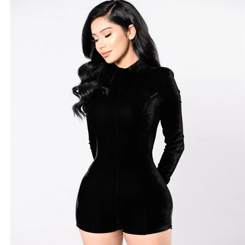 Женский однотонный элегантный комбинезон Budycon черный бархатный женский боди