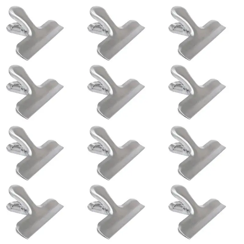

12 Pcs Stainless Steel Chip Bag Clips For Air Tight Seal Grip Food Sealing Clamp Clip Powder Food Package Bag Clip
