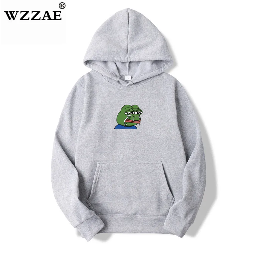 Толстовки с принтом Sad tearing frog для мужчин/женщин, толстовки с капюшоном, новинка, Харадзюку, хип-хоп толстовки, толстовка, Мужская японская толстовка с капюшоном