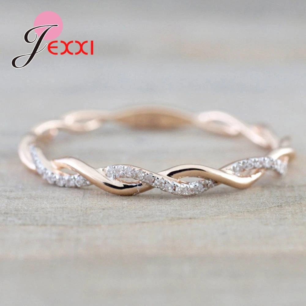 

New Design Love Infinity Twist Round Shape Rings for Women Rose Gold With AAA CZ Vintage Finger Ring Female Wedding