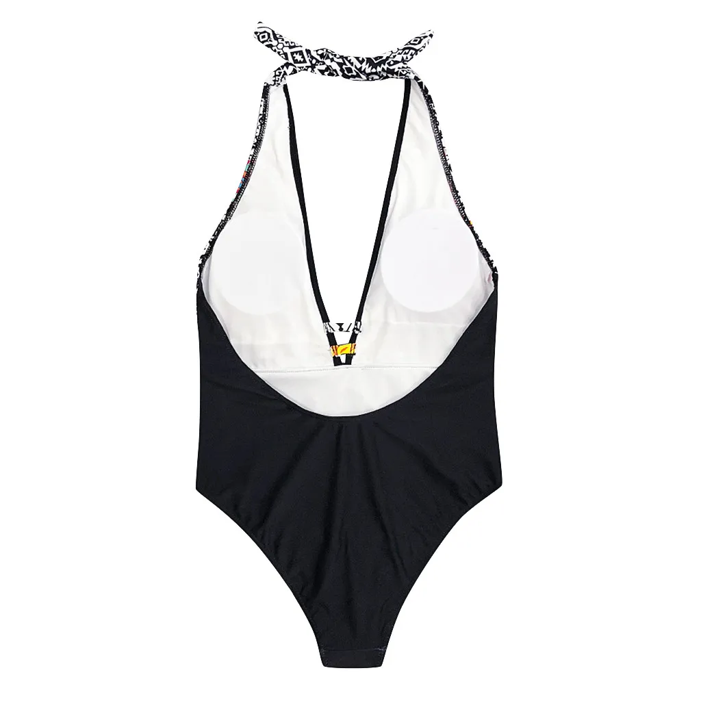 

2019 Deep V Neck Women Summer Backless One Piece Swimsuit Strap Printed Swimwear Beachwear Siamese Swimsuit Biquinis Feminino