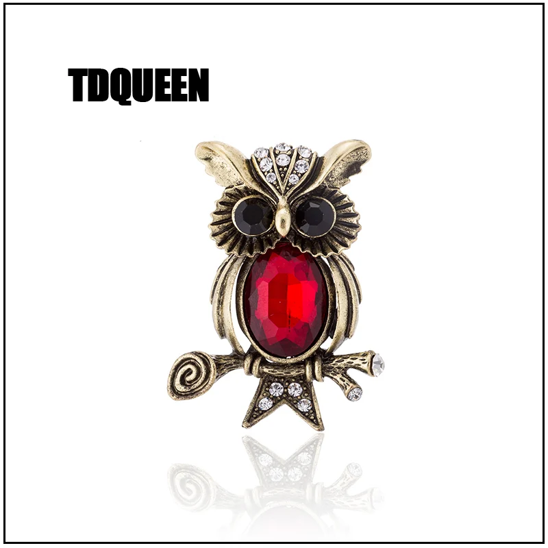 red crystal brooch TDQUEEN Кристалл сова, броши для женщин античный красивый значок модные булавки ювелирные изделия пальто одежда аксессуары подарок на день рождения - Окраска металла: red crystal brooch