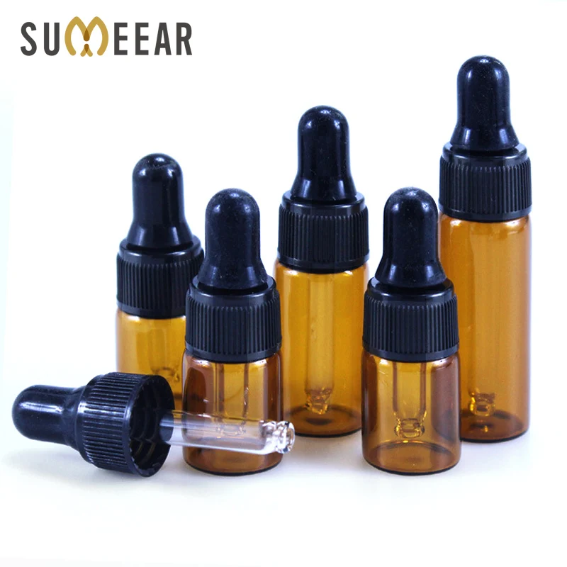 100Piece/Lot 2ml 3ml 5ml Portable Amber Glass Dropper Bottle Brown Color Essential Oil Bottles Empty Cosmetic Containers
