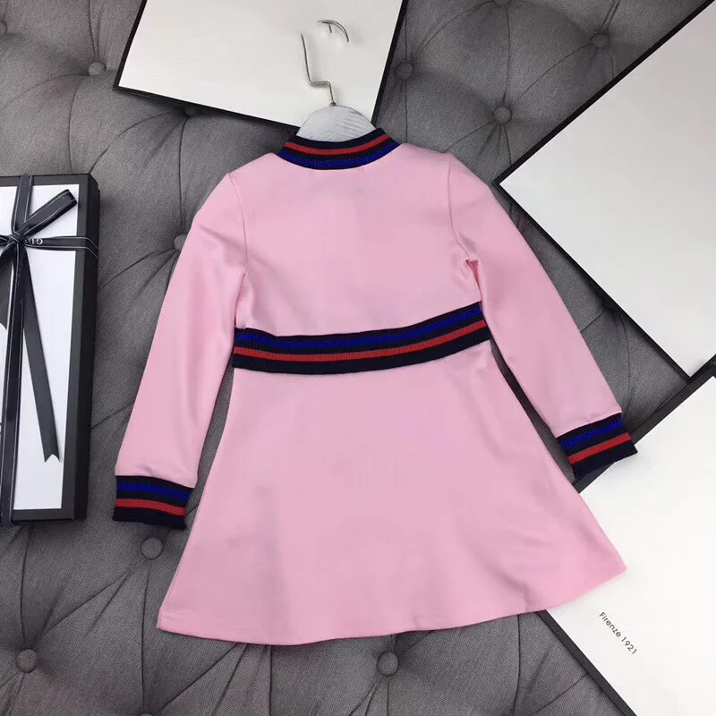 Fashion luxury brand designer style girl dress 3 years A-line full Sleeve Bow Embroidery children princess dresses for girls | Детская