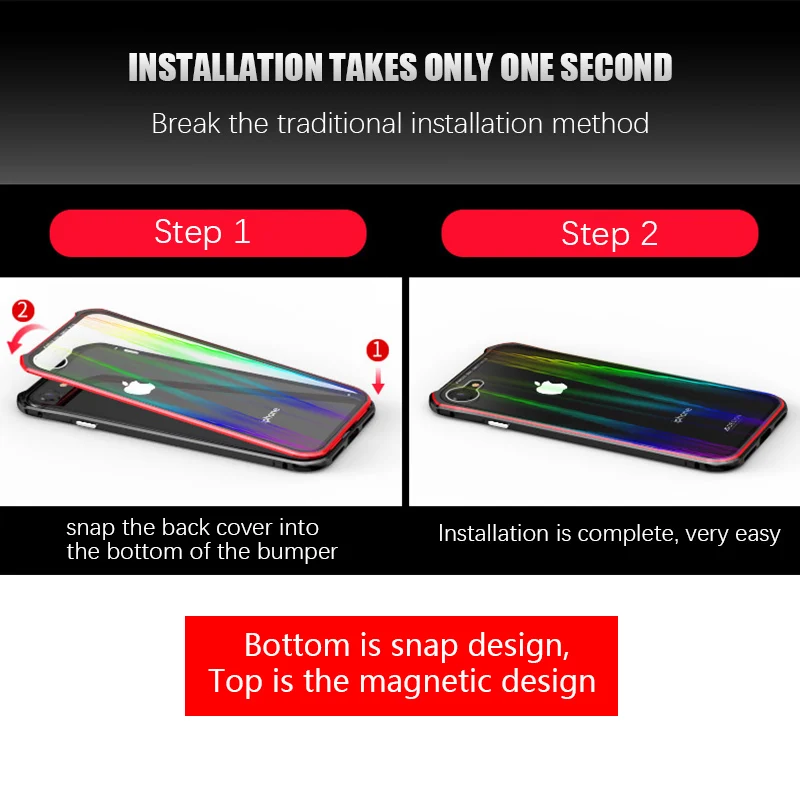 Роскошные Лазерная Аврора Красочные Магнитные Кнопки чехол для iphone 7 iphone 8 7 plus X крышка магнита металлический бампер с закаленное стекло