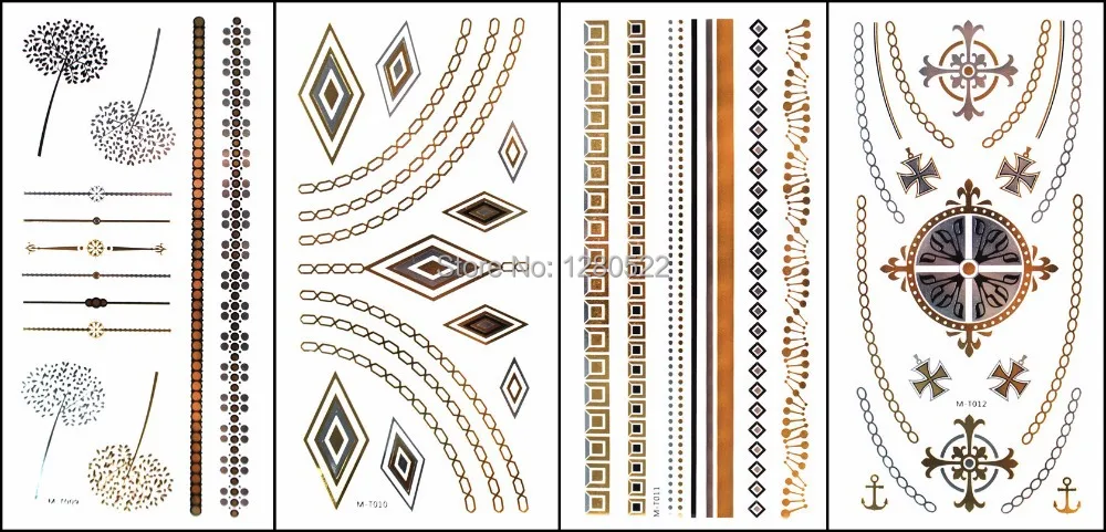 12 листов/партия татуировки Временные металлические золотистые/Серебристые |