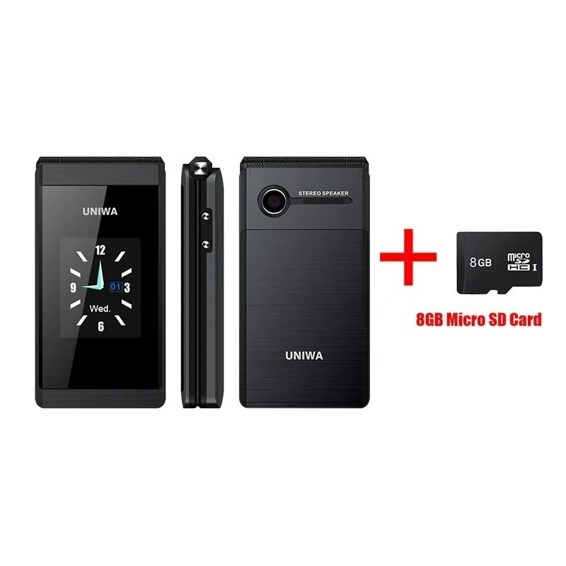 Add 8GB Memory card UNIWA X28 флип сотовый телефон 2,8 дюймов русская клавиатура двойной дисплей телефоны Bluetooth FM Мобильный телефон с двумя sim-картами кнопочный телефон - Цвет: Add 8GB Memory card