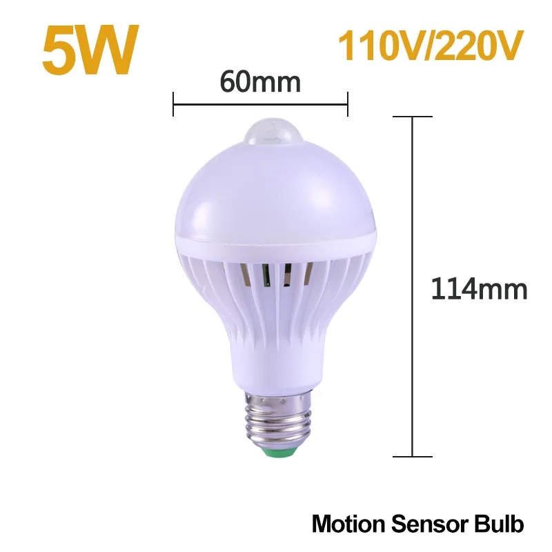 5w sensor bulb Светильник с датчиком движения, светодиодный светильник 220 В, 5 Вт, 9 Вт, 12 Вт, 18 Вт, Ночной светильник с датчиком движения, автоматическое включение для прихожей, лестниц, светильник ing - Испускаемый цвет: 5w sensor bulb