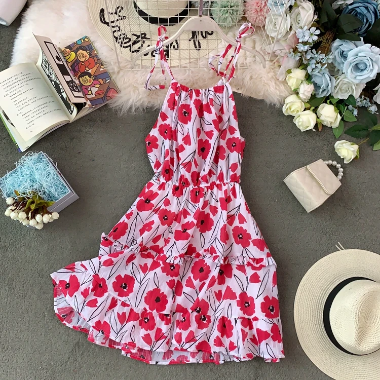 Женское платье на бретельках ALPHALMODA Пляжное с цветочным принтом лето 2019 | Женская