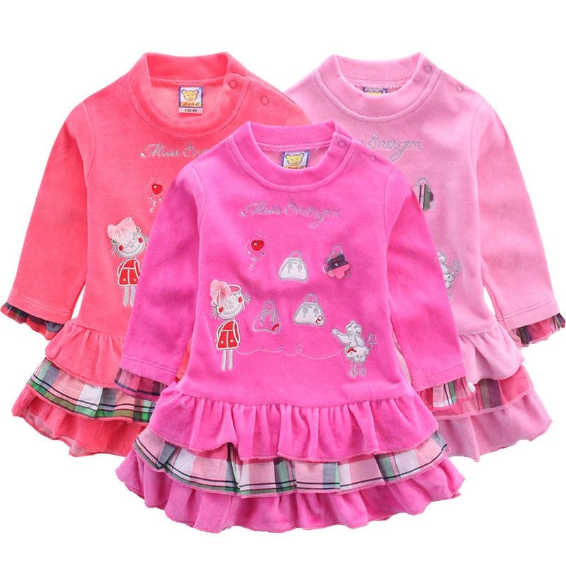 3 шт./партия детское велюровое платье с длинным рукавом