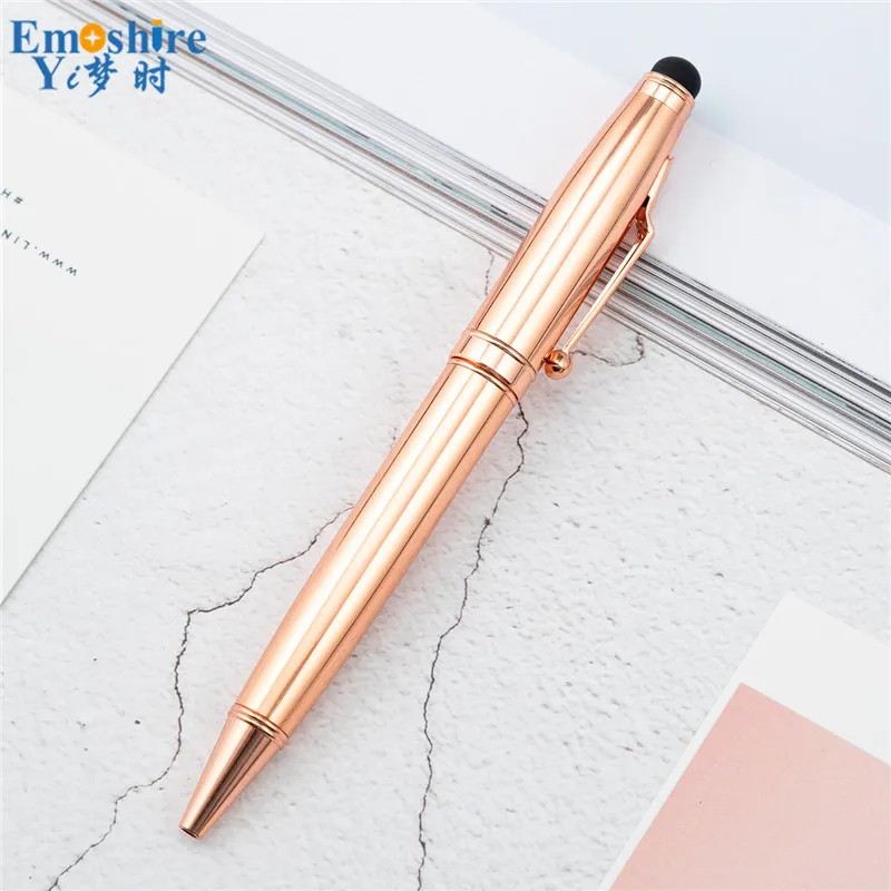 

Креативная металлическая шариковая ручка цвета розового золота с логотипом компании, Подарочная рекламная ручка для бизнеса и офиса с сенс...