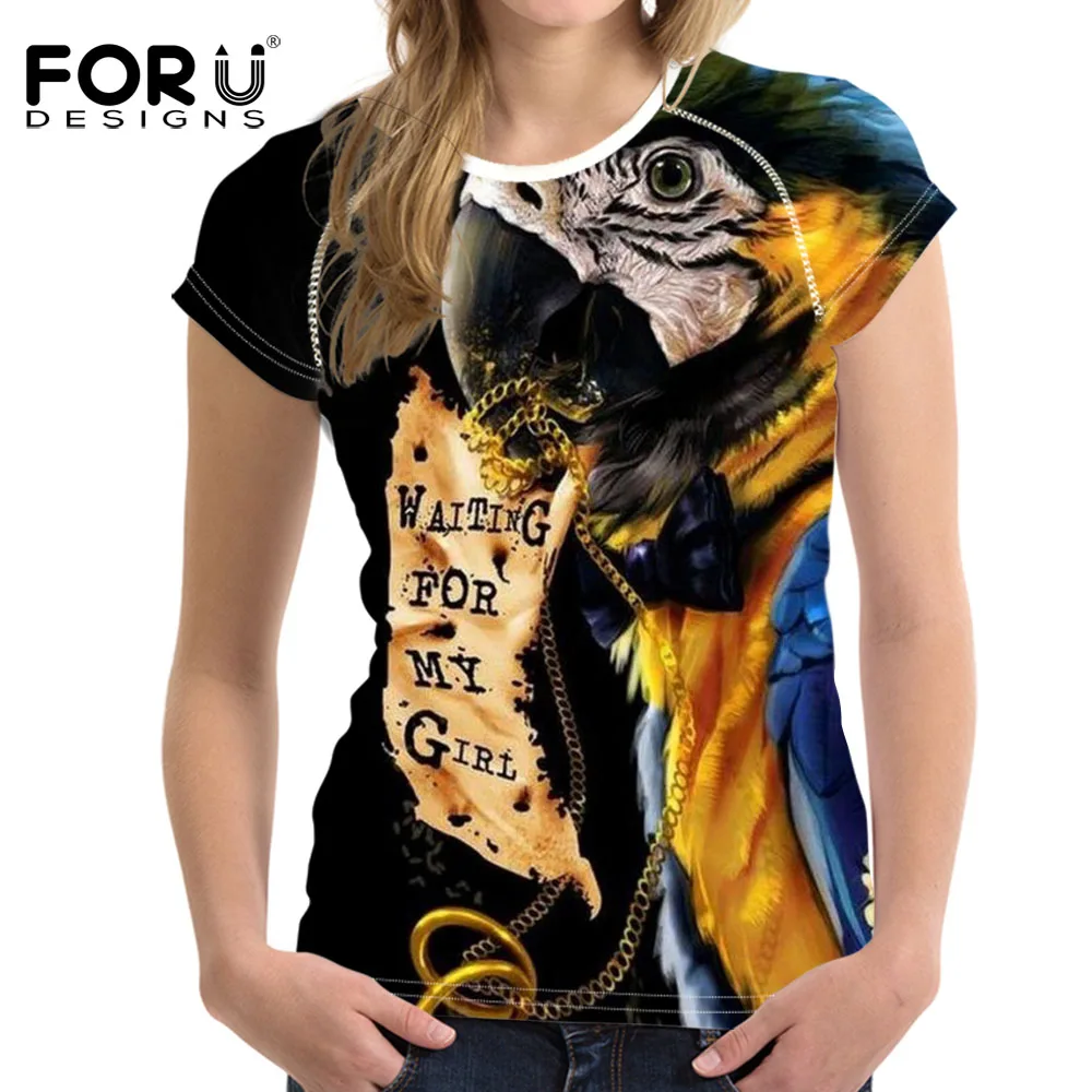FORUDESIGNS/Harajuku женские футболки попугай для женщин со сплошным принтом Футболки
