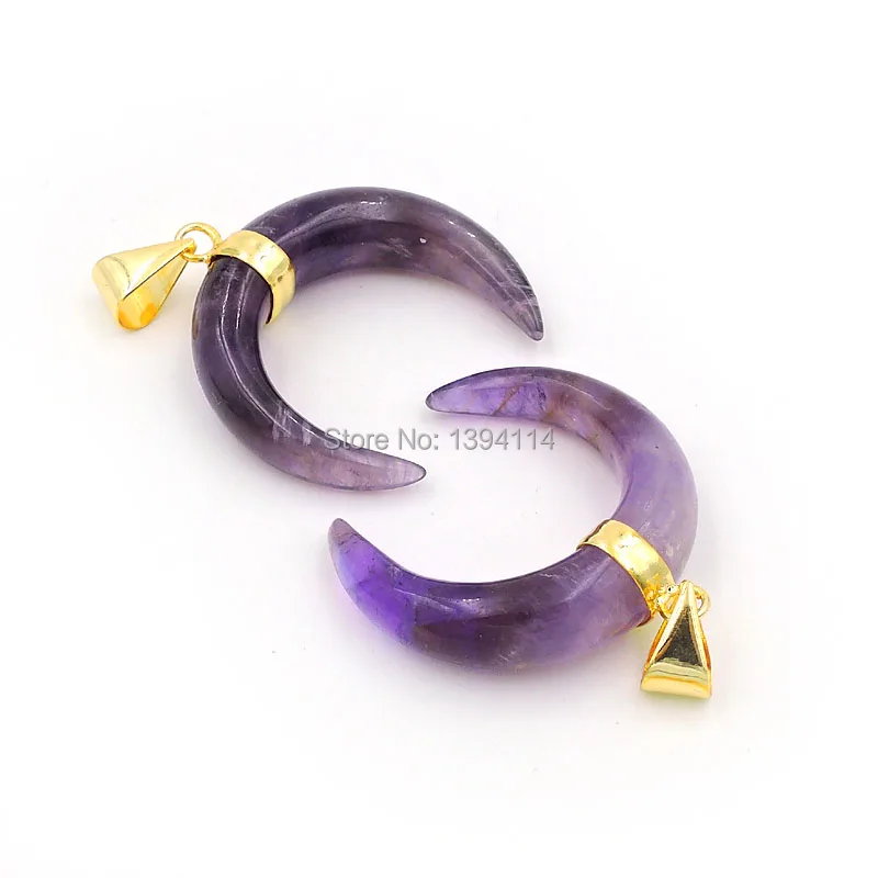 Mixed Stones Pink Quartz/Lapis/Labradorite Crescent Pendants Copper Casing Of Plating Gold Approx 30*30*8mm | Украшения и